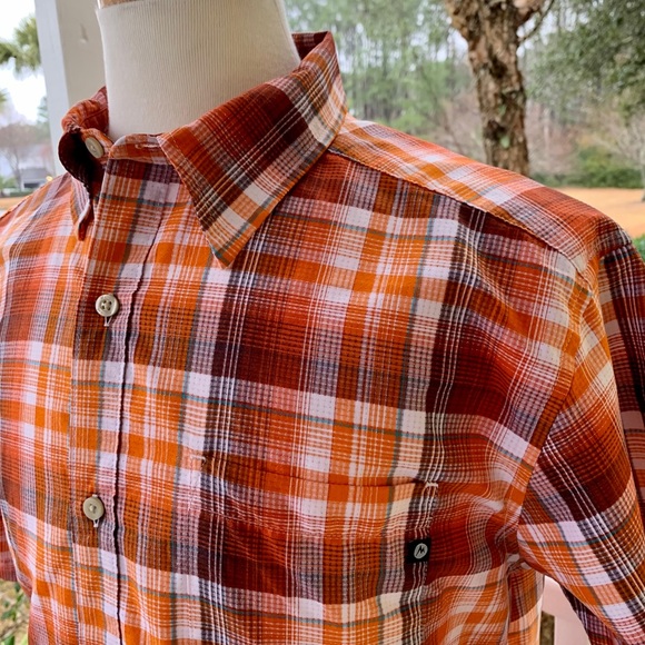 EUC Marmot Orange Plaid Short Sleeve Button Down Shirt - Picture 4 of 9
